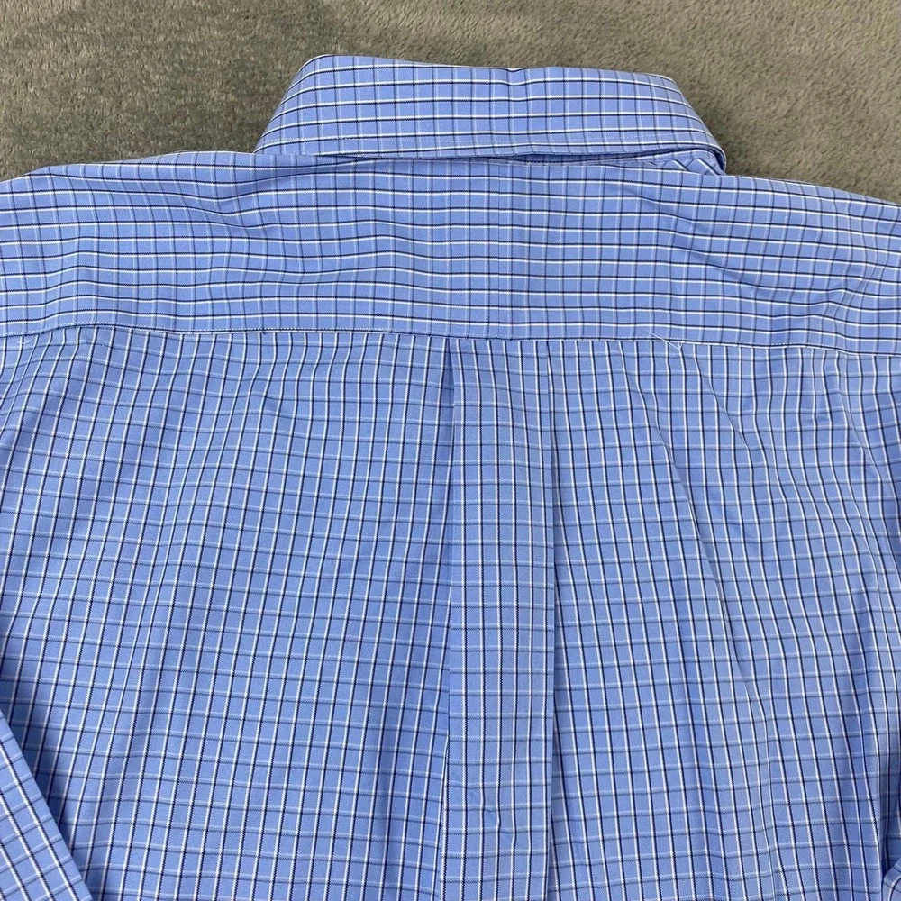 LL Bean Mens 15.5-33 Button Down Shirt Blue Check Wrinkle Free Slightly Fitted